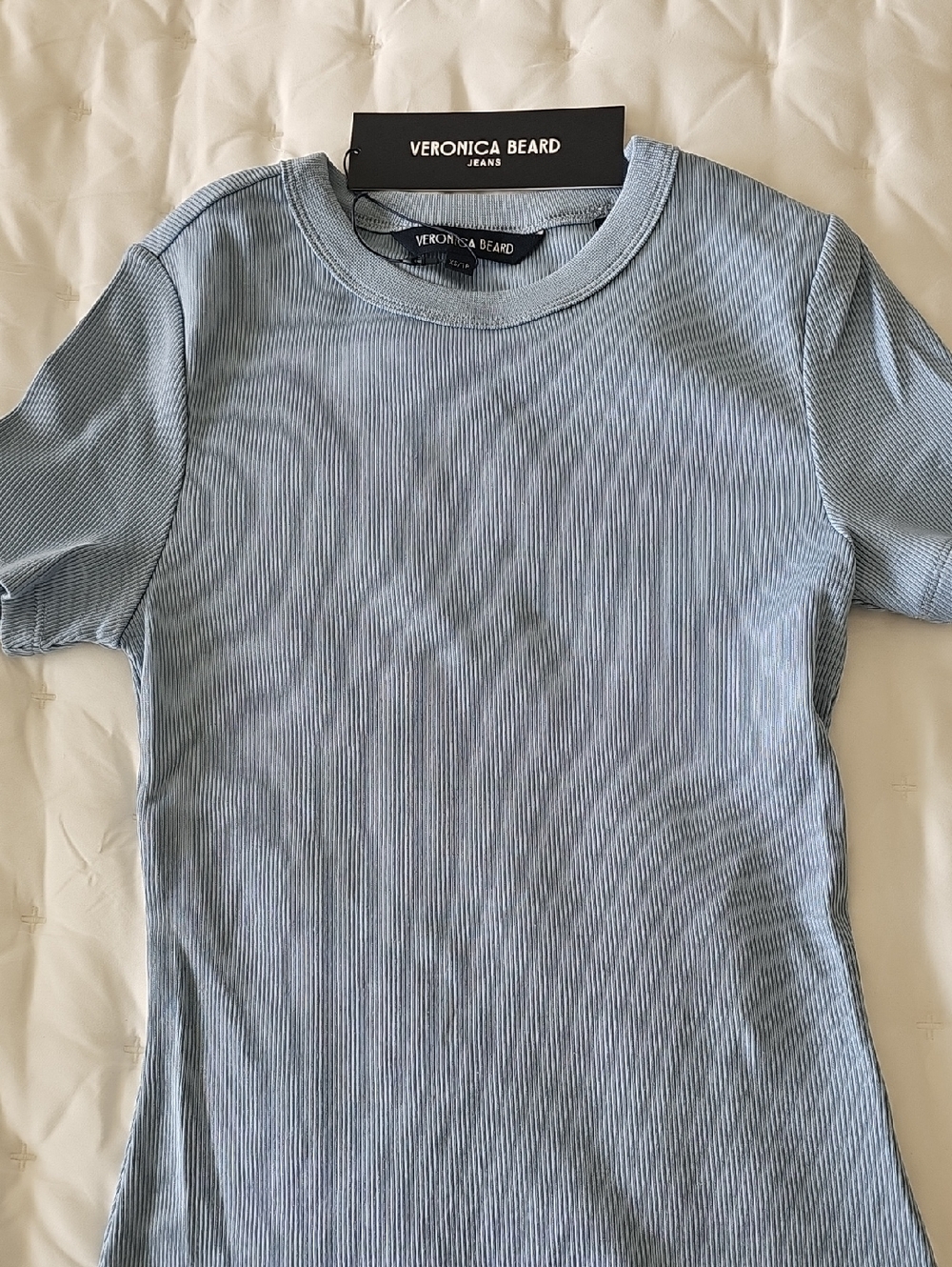 NWT Veronica Beard Pale Blue Ribbed Crewneck Tee